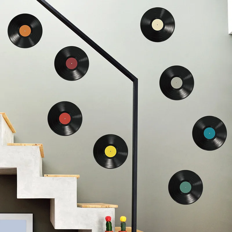 Home Decorations Classic Musical Record CD Vinyl Walls Art Mural Stickers for Living Room Kids Bedroom Self Adhesive Wallpaper view 2