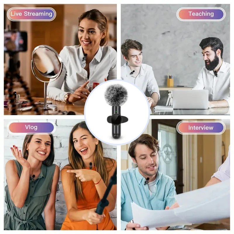 Micrófono de solapa inalámbrico con cubierta antiviento, mini clip, audio claro para grabación de video en iPhone, Android, vlogs, transmisiones en vivo, entrevistas, grabaciones 5