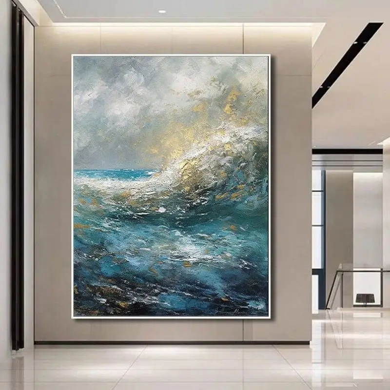 

Handmade Oil Painting Hand-Painted Canvas Abstract Modern Sea Wave Art Home Living Room Picture Wall Decoration Interior Decor