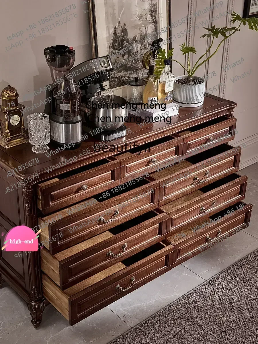 

Solid Wood Black Walnut Nine-Drawer Cabinet Living Room Storage Cabinet Locker AB