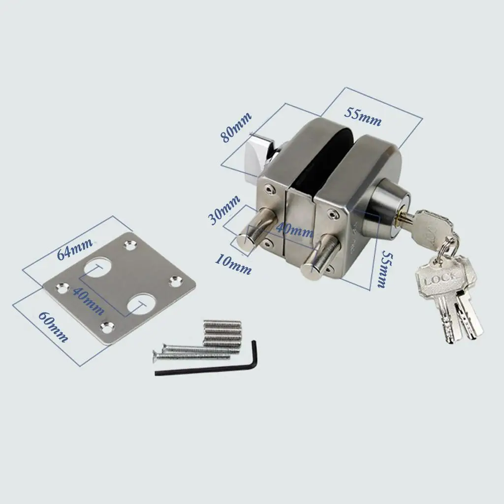 304 Stainless Steel Antitheft Security Glass Door Lock for 10-12mm Thickness