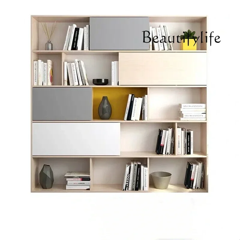 

C Nordic Cream Style Solid Wood Painted Bookcase Modern Simple Shelf
