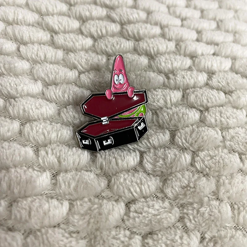 Patriick star Starfish coffin Enamel Pin Anime Cartoon Meme brooches