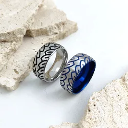 Stylish and charming stainless steel gold-plated men's ring, simple tire pattern women's ring, wedding party jewelry