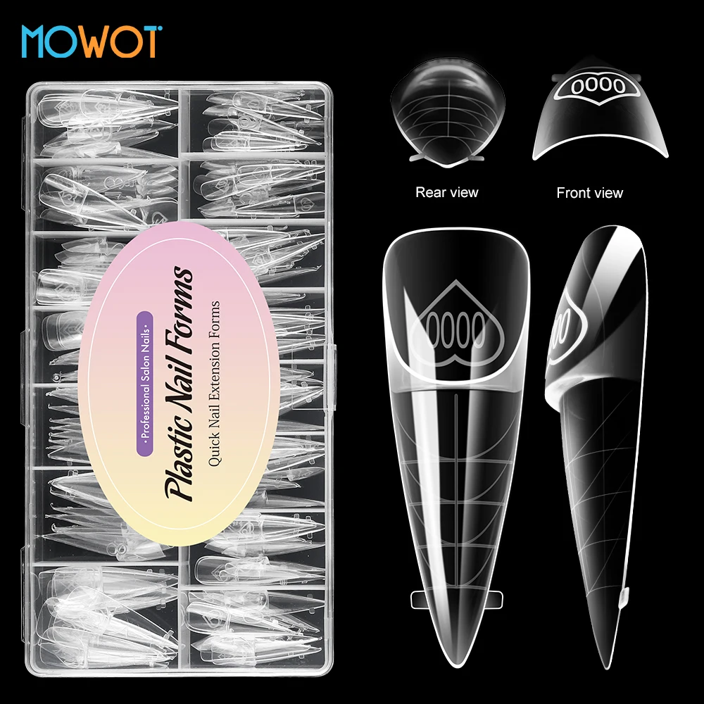 

MOWOT Reusable Space Nail Dual Forms Stiletto Shape Poly Extension Gel Full Cover Nail Molds with Smart French Line 150pcs/box