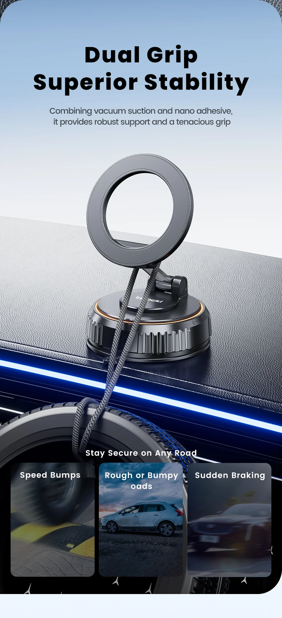 Toocki Vakuum-Magnetischer Auto-Handyhalter Saugnapf-Autohalterung 360° ° Verstellbarer, faltbarer Ständer für iPhone, Xiaomi, Huawei, Samsung – Detail 5