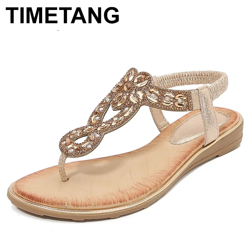 

2025 г. Женская модная женская повседневная обувь с кристаллами, богемная пляжная обувь с эластичной лентой, летние сандалии на клипсе с открытым носком