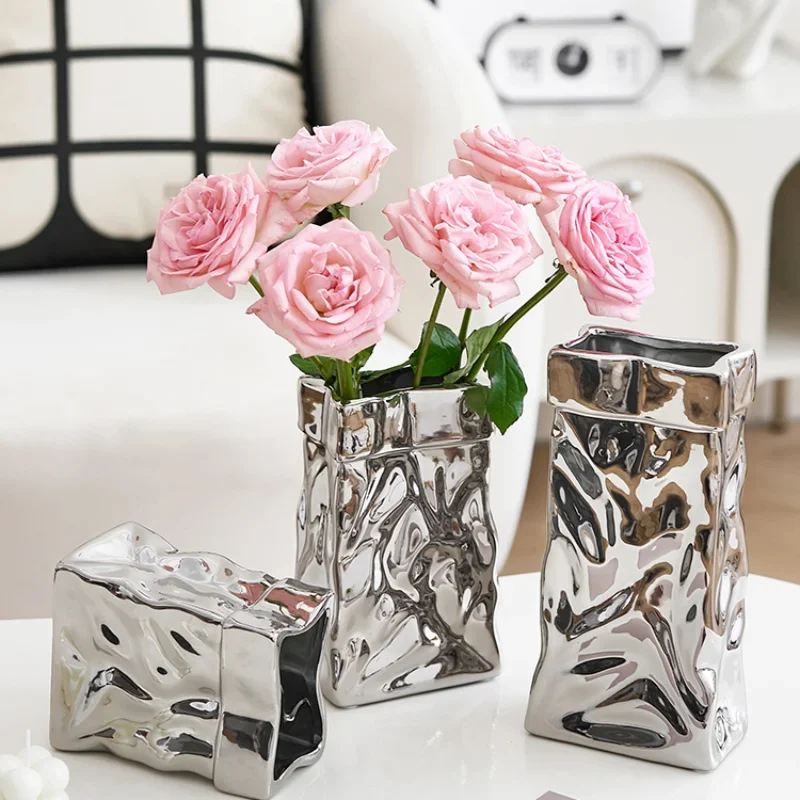 

Simple Ceramic Vase Pleated Ornaments Living Room Flower Arrangement Water-fed Flowers B&B Restaurant Desktop Porch Decorations
