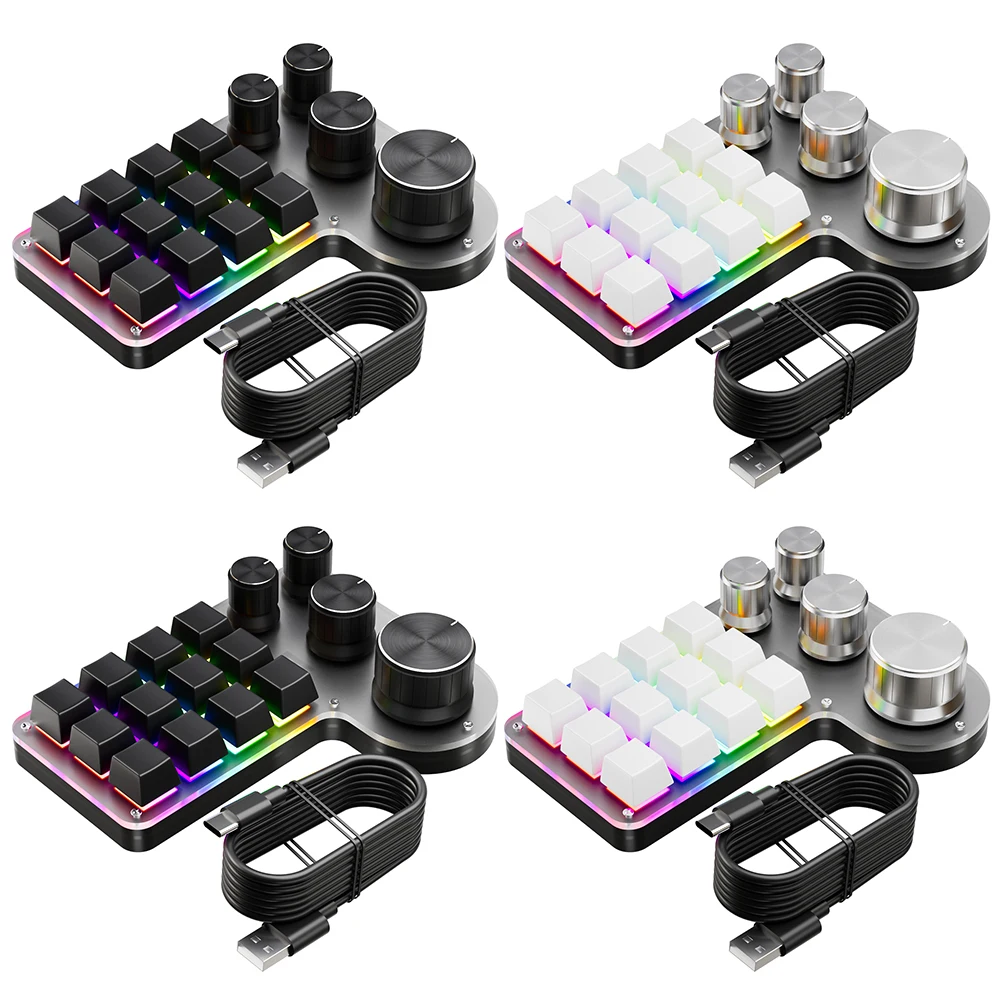 Teclado personalizado programable RGB, 12 teclas, 4 perillas, Macro, intercambio en caliente, USB, con cable/Compatible con Bluetooth, Teclado mecánico