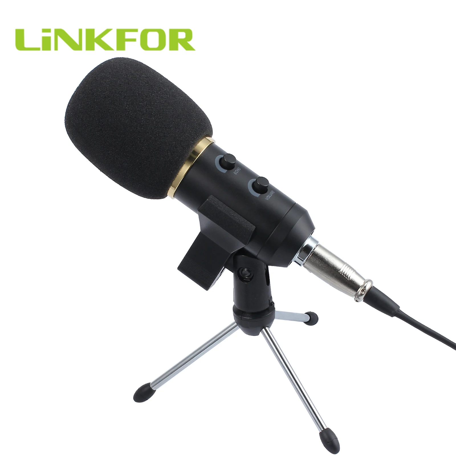 

LiNKFOR USB Condenser Microphone Studio Audio Broadcast Sound Recording Tripod Cardioid Polar Pattern with Stand Black Foam Cap