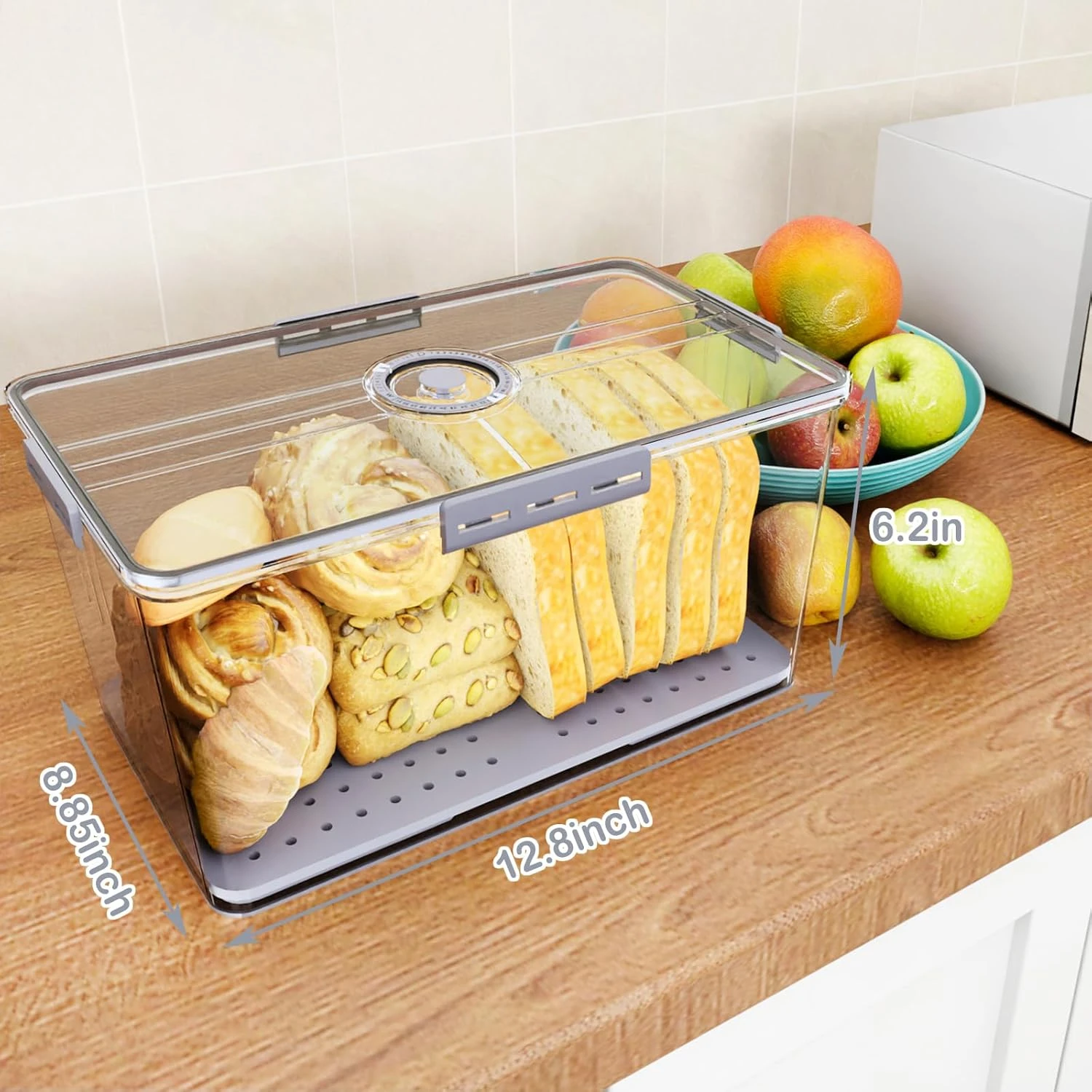 

Extra Large Bread Box for Counter Airtight, Bread Container with Time Recording Lid for Homemade Bread, Bread for Loaf, Toast