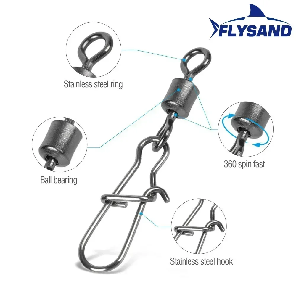 FLYSAND 100PCS/Bag Pike Fishing Accessories Connector Pin Bearing Rolling Swivel Stainless Steel Snap Fishhook Lure Swivels