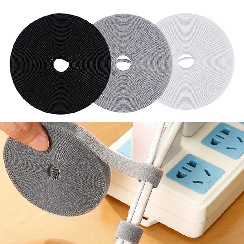 5m Roll Back to Back Hook & Loop Cable Ties, Free Cut Self-Gripping Reusable Cord Straps for Home Office Desk Cable Management