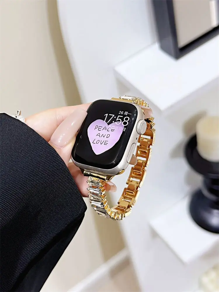 Metal tachonado de diamantes compatible con 38/40/41/42/44/45/46/49 mm compatible con correa Apple Watch Ultra/Se10/9/8/7/6/5/4/3/2/1