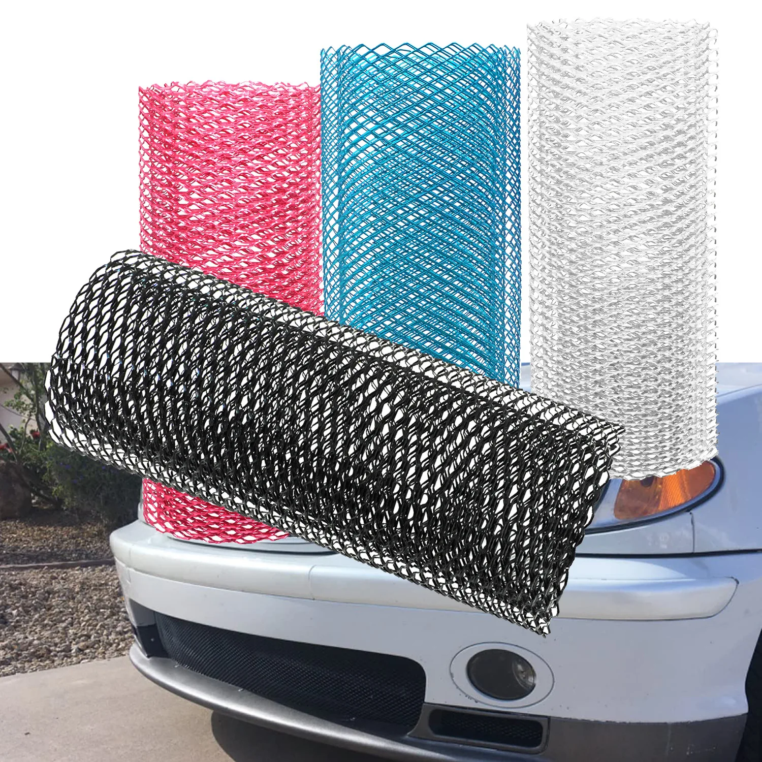 

100x33 см (40 "x 13") Универсальная автомобильная решетка из алюминиевого сплава, автомобильный бампер, решетка, сетка, ромбическое отверстие 10x17 мм, 9x25 мм