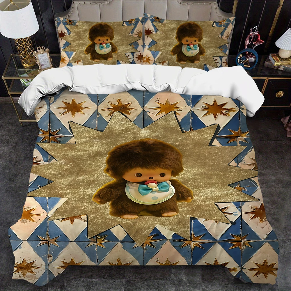 Cute Doll M-Monchhichis Duvet Cover Set Soft Wash Bed 3 Piece Summer Comfortable Student Dormitory Home Baby Bedding Best seller