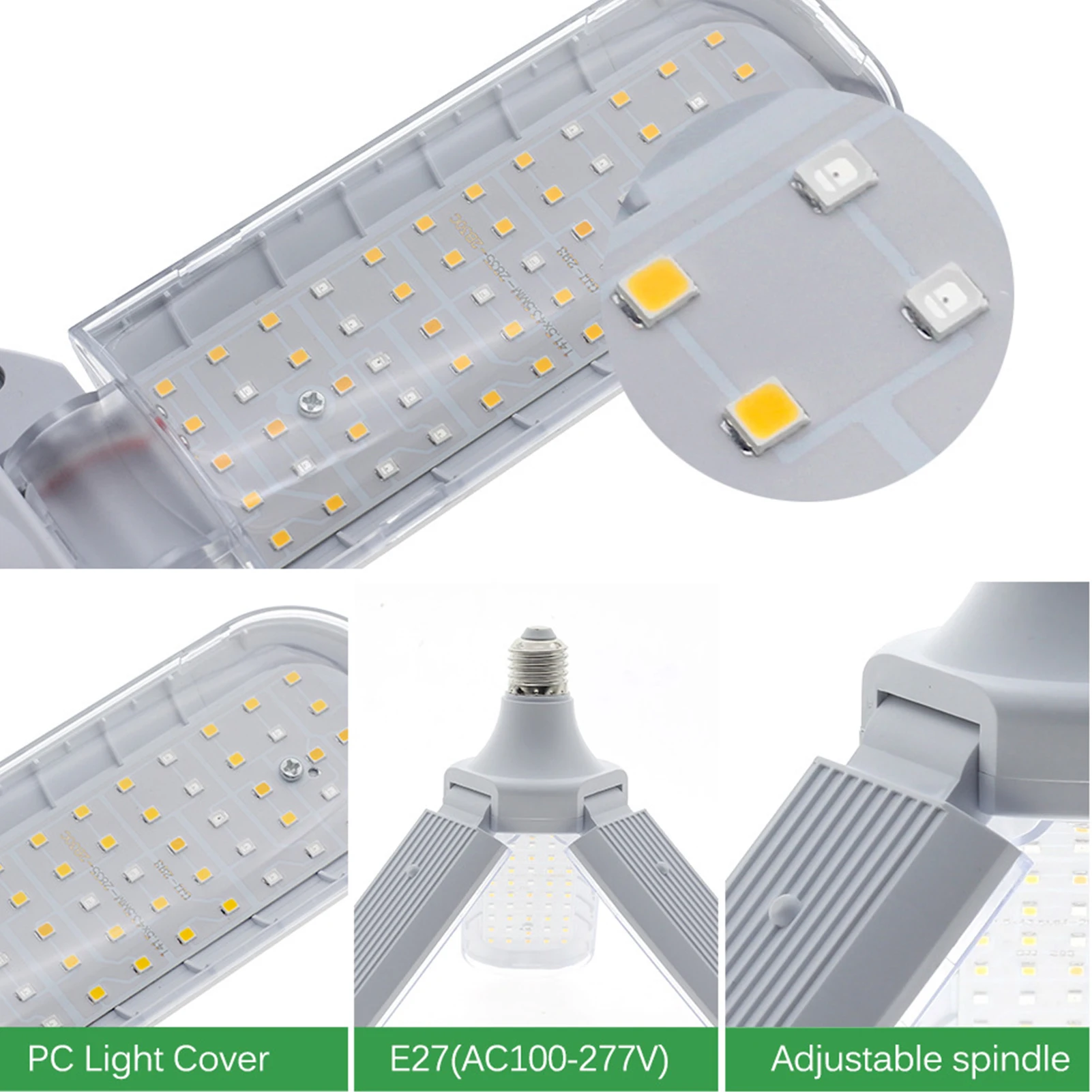 Luz LED plegable de espectro completo para cultivo de plantas, Bombilla Phytolamp de 24W, 36W, 48W, E27, para plántulas de flores de interior