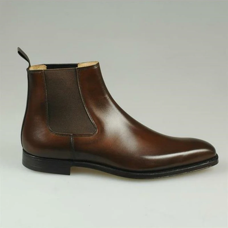 Brown Men Chelsea Boots Business Men Short Boots Slip-On Round Toe Black Boots for Men Botas De Trabajo Hombre