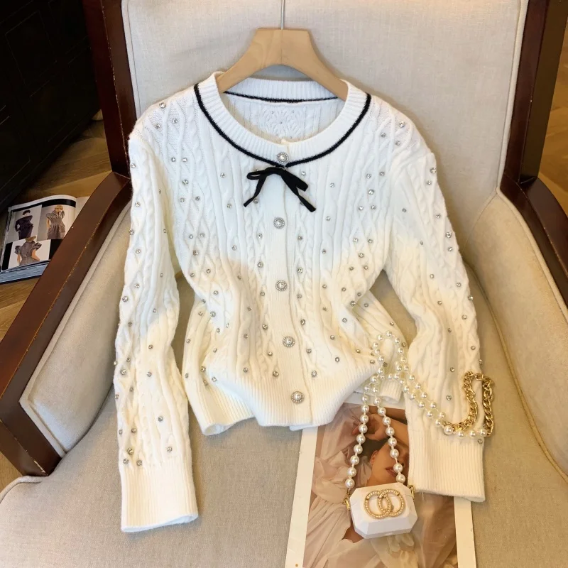 

Женский белый кардиган 2000-х годов, винтажный джемпер в корейском стиле, вязаный кашемировый свитер с длинными рукавами и круглым вырезом для женщин, осень-зима 2025