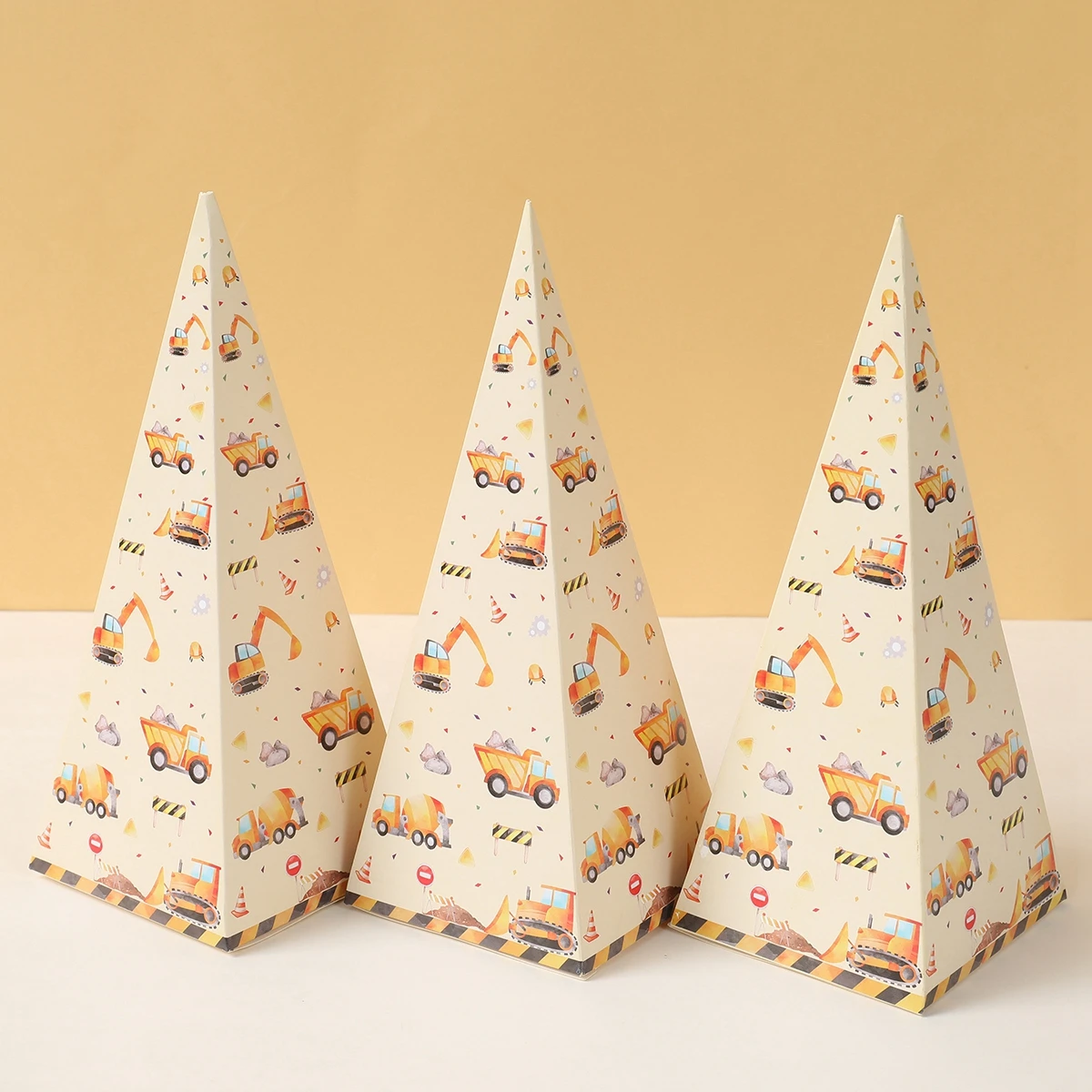 Construction Triangle DIY Candy Gift Packaging Boxes Construction Theme Birthday Party Decor Truck Party Supplies Baby Shower