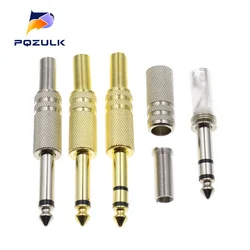 2PCS Gold Plated 6.35MM Male 1/4 Mono/Stereo 6.5MM Nickel Plating Plug Audio Adapter Connector Soldering