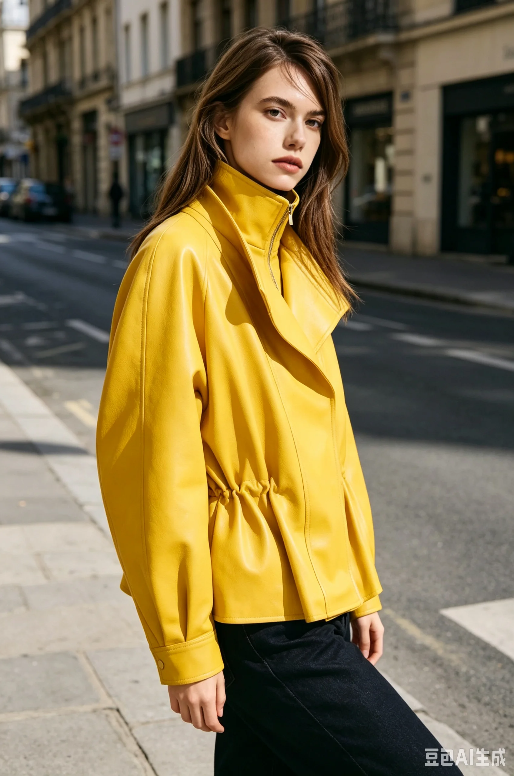 2026 Spring Coats Lady Casual Pu Leather Women's Jacket Loose Full Sleeve Waist-closed Stand Collar Zipper Drawstring Lady Coats