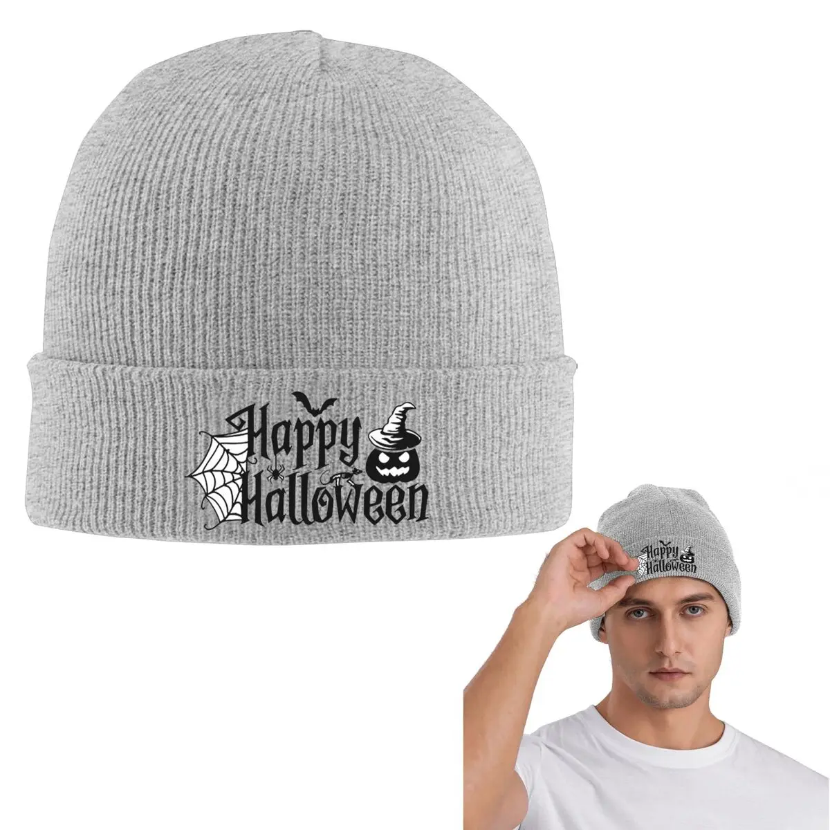 

Теплая вязаная шапка счастливого Хэллоуина, модная шапка с капюшоном, осенне-зимняя уличная шапка, шапки для мужчин, женщин и взрослых