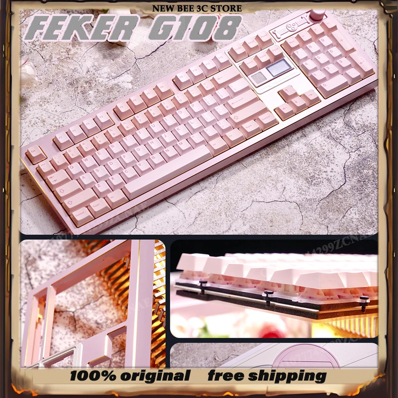 FEKER G108 CNC Aluminum alloy Mechanical Keyboard Three Mode Wireless 108Keys 10000MAH Gaming Office Hot Swap Gasket Gift PC