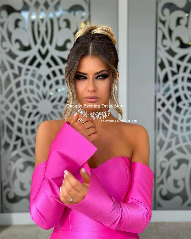 Qunque Customized Fuchsia Mini Prom Dresses Vestidos De Fiesta Detachable Sleeves Party Dresses Above Knee Women Evening Gowns