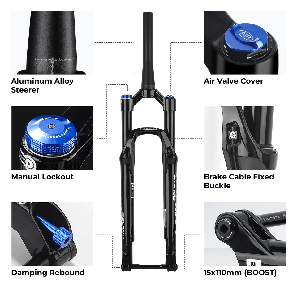 BOLANY MTB Air Fork 26/27.5/29 Inch Tapered Suspension Fork