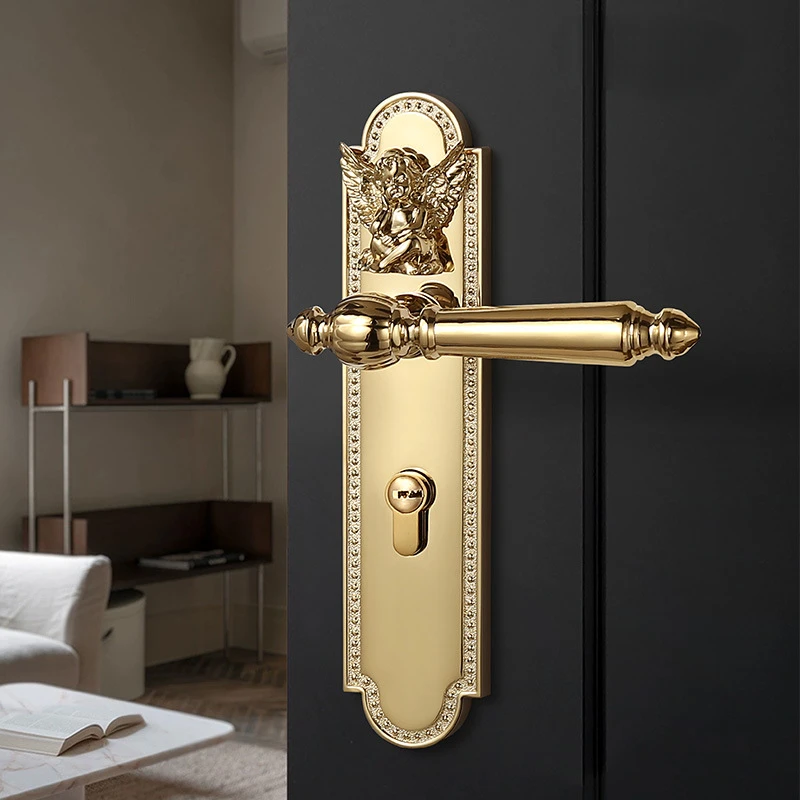 

Little Angel French Gold Bright Silver Room Lock, Home Bedroom Wooden Door Handle, Silent Magnetic Lock