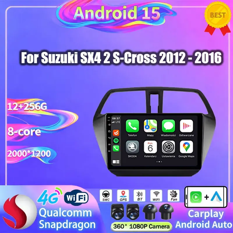 Wireless Carplay Auto For Suzuki SX4 2 S-Cross 2012 2013 20214 2015 2016 Android 15 Navigation Video Player Head Unit Octa Core