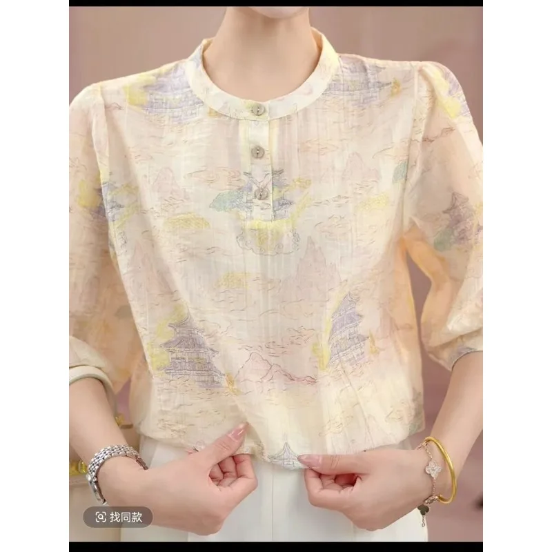 2025, modisches bedrucktes neues Hemd, Dreipunkt-Pullover mit lockerem Temperament, vielseitiger Damen-Stil, eleganter Pullover