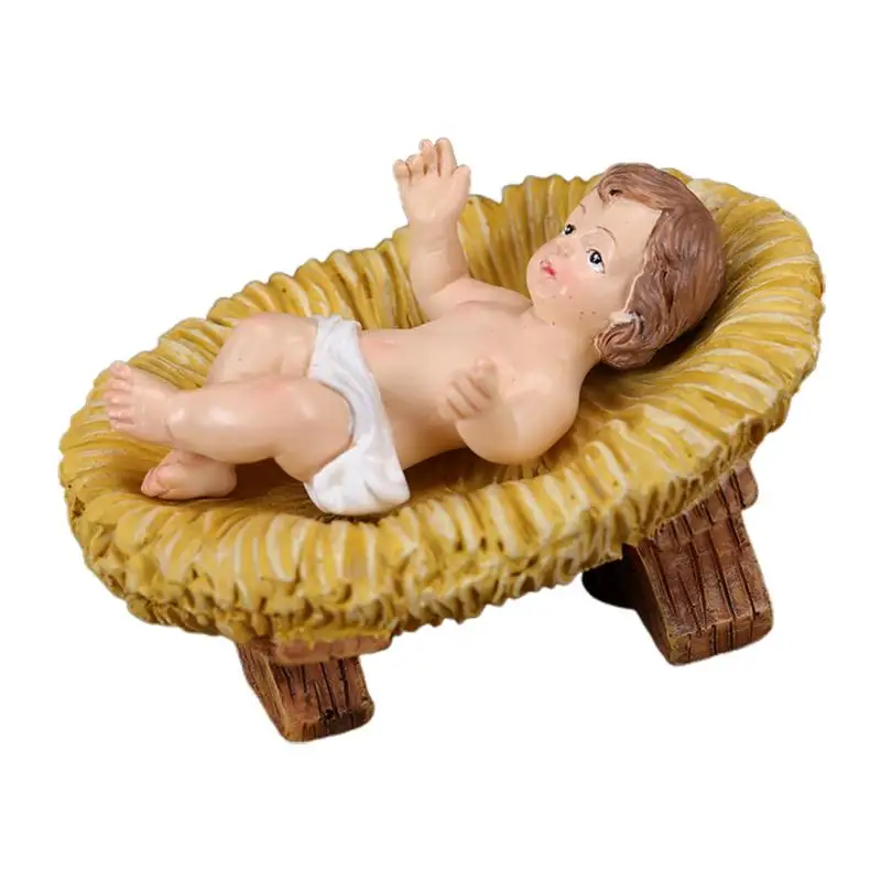 Baby Jesus in Manger Craft Holy Scene Statue Resin Baby Jesus Christ in Manger Figurines Nativity Scene for Christmas indoor