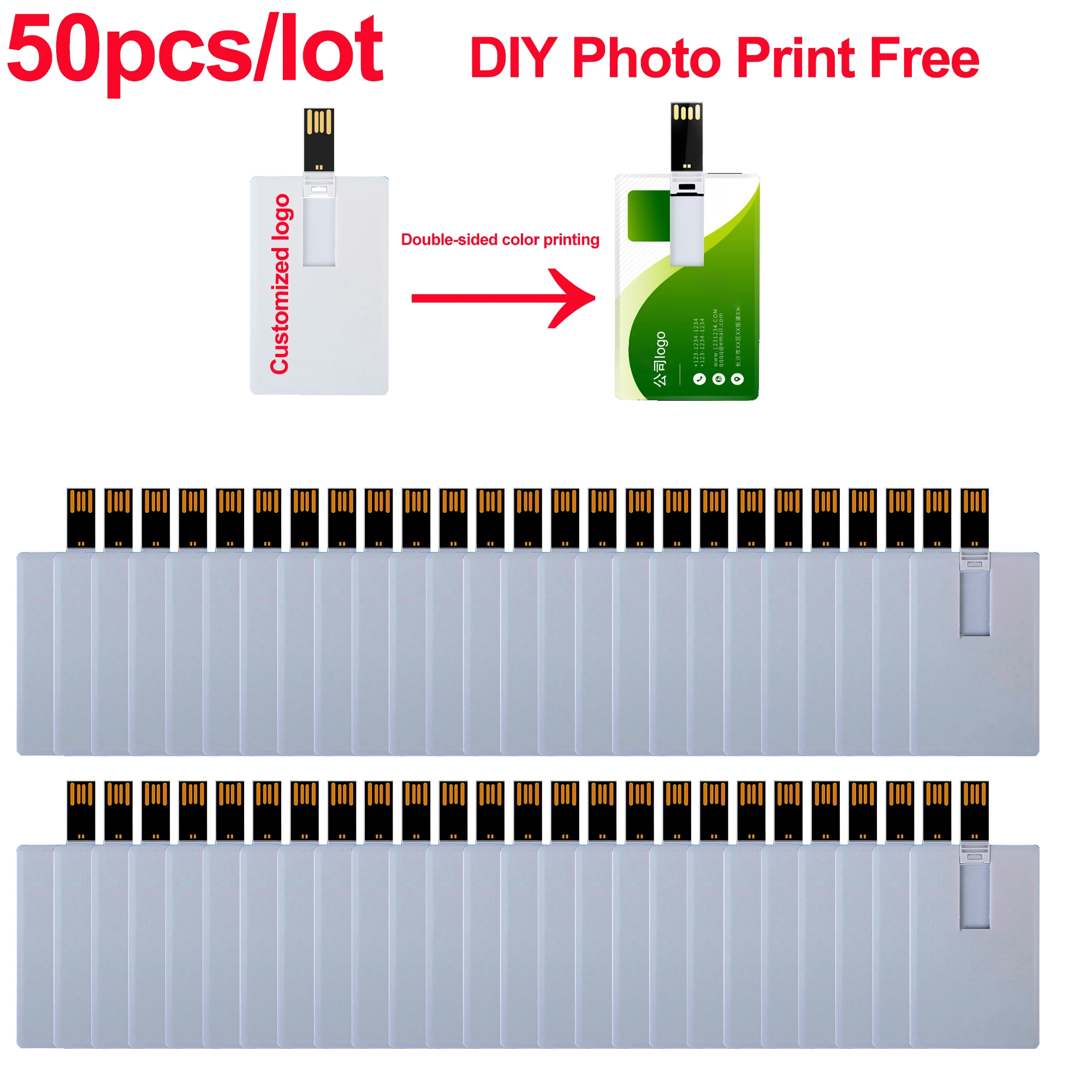 

50PCS Credit Card Memory Storage 4GB 8GB 16GB 32GB USB Flash Drive 64GB 128GB Pen Drive usb 2.0 Free Customized For Gift U Disk