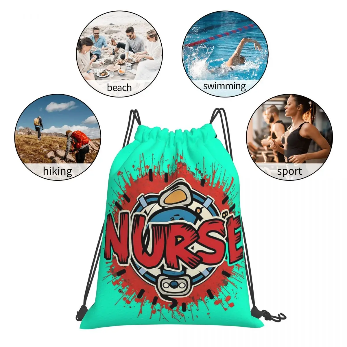 Heartbeat Hero Nurse Life In Action Backpacks Fashion Drawstring Bundle Pocket Sports Bag Book Bags For Man Woman Students