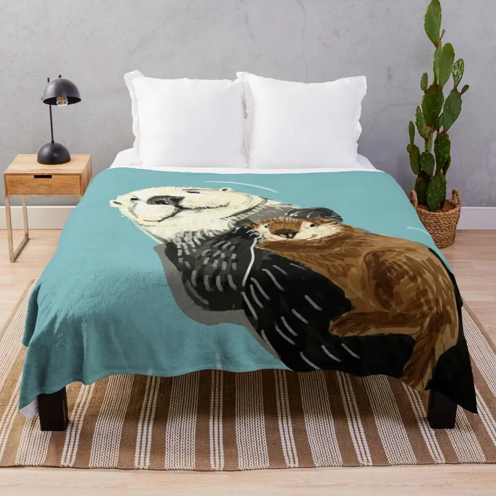 Alaska sea otter mom and baby Throw Blanket Comforter Flannels Soft Plush Plaid Tourist Blankets For Bed Blankets