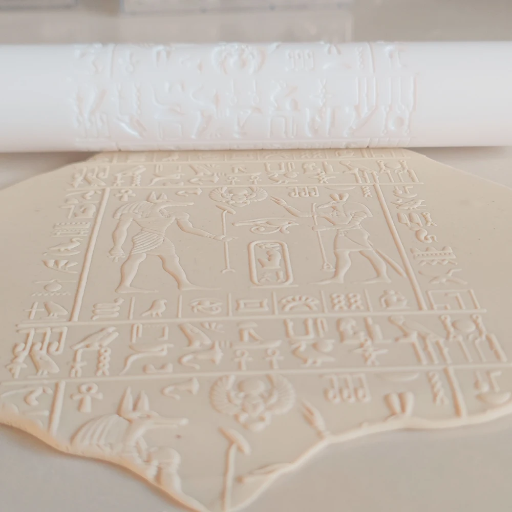 Large Pattern Design Ancient Egyptian God Symbols Prints Laser Engraved Clay Embossed Rolling Pin/Tube  Art Project Tools