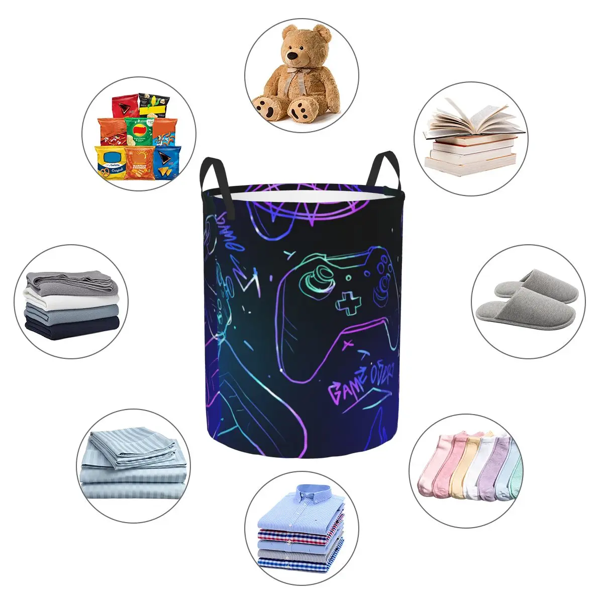 Custom Gamer Gaming Controller Button Laundry Basket Collapsible Video Game Lover Gift Baby Hamper for Nursery Toys Organizer