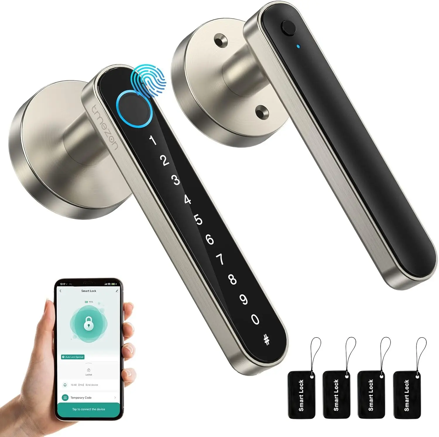 TMZON Smart Door Lock Fingerprint, Keyless Entry Door Lock with Handle, APP/IC Cards/Codes/Keys/Fingerprints Biometric Electroni