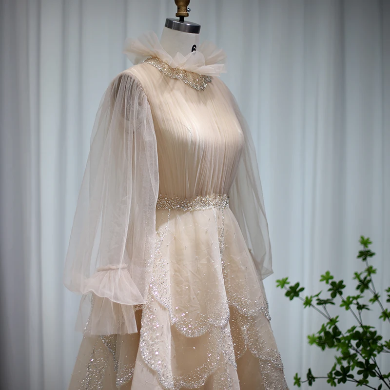 Sharon ha detto abiti da sera musulmani a maniche lunghe Champagne 2022 lusso Dubai in rilievo arabo formale Dreess per le donne festa di nozze