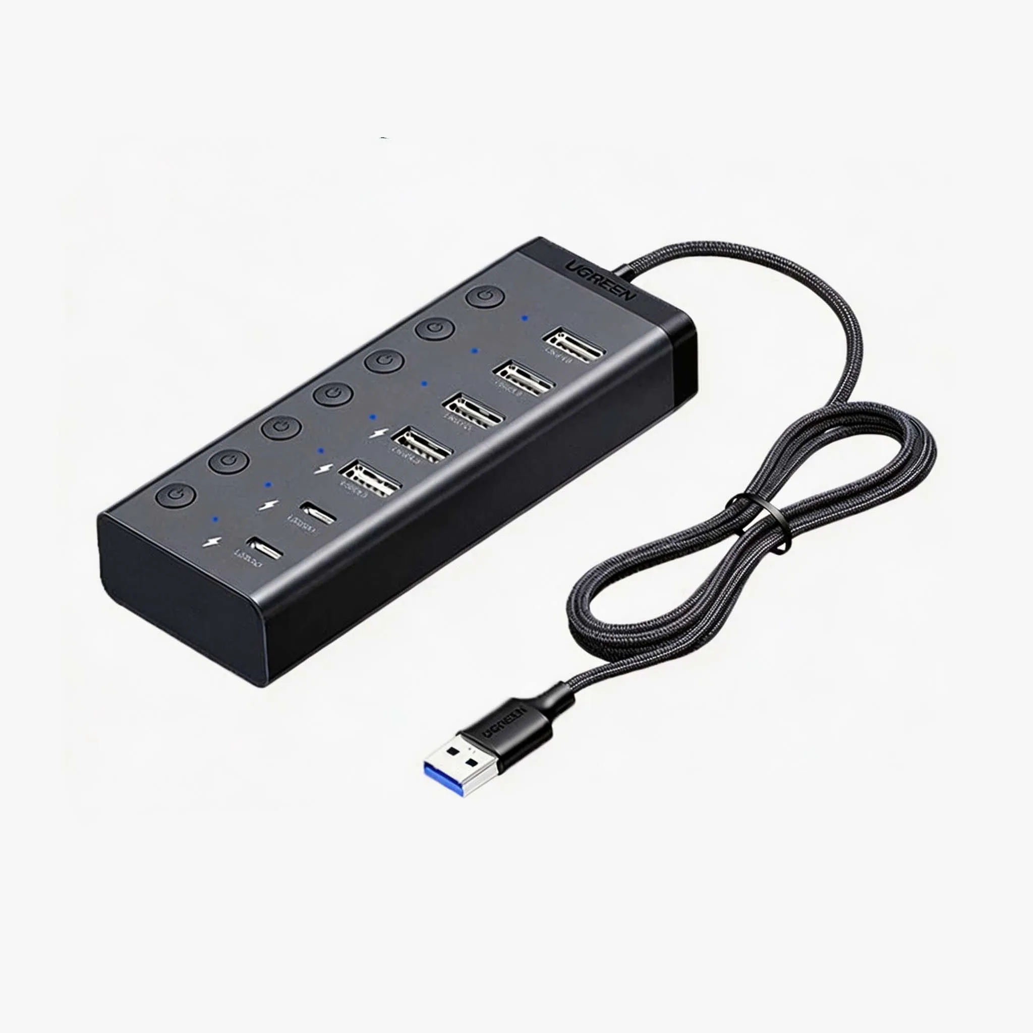UGREEN 7 Port USB3.2 Gen1 Individual on Off Switch USB Hub 5Gbps High Speed Splitter CM859 With 12V 2A Power Adapter