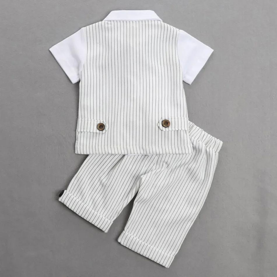 Summer Children\'s Short Sleeved Striped Gentleman Suit Set Boys Cute Formal Attire Everyday Versatile Casual Children\'s Set 1-5Y