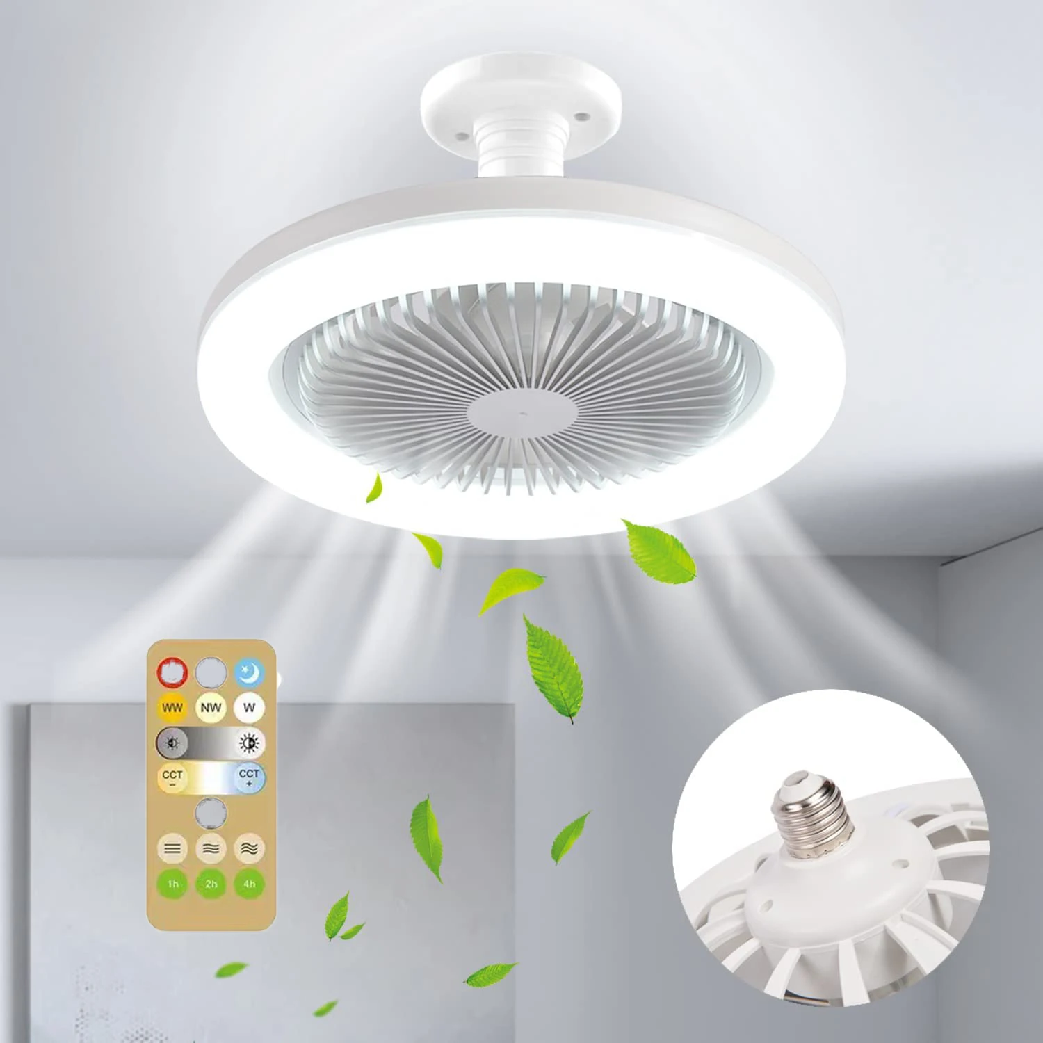 

30w Ceiling Fan With Lighting Lamp E27 Converter Base With Remote Control For Bedroom Living Home Silent Ac85-265v