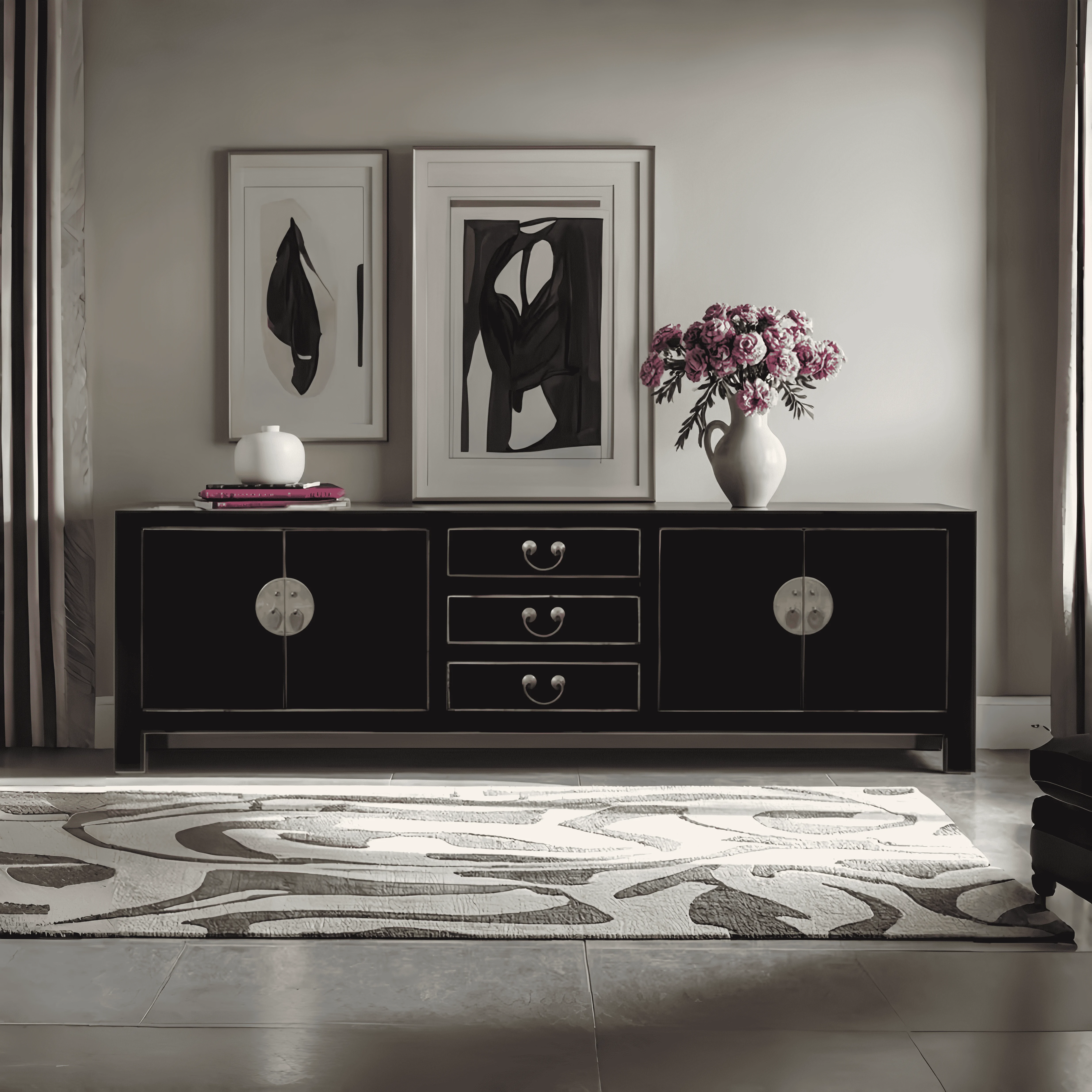 

❁w Chinese Antique Oriental Solid Wood Entryway Cabinet Multi-Use Living Room Storage Furniture Lucky Patterns Hotel o