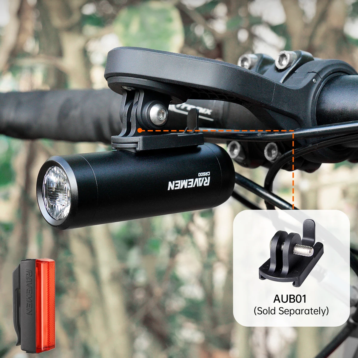 

RAVEMEN Bike Front Rear Light Set Bicycle CR600 Headlight + TR20 Taillight Lamp Rechargeable Anti-Glare Lens With T-Shaped Beam