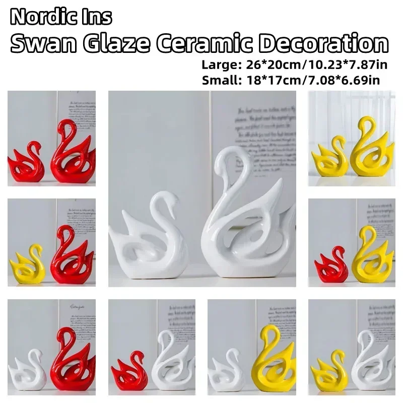 

Nordic Ins Swan Glaze Ceramic Decoration A Pair of Swans Porcelain Ornaments Home Cabinet Crafts Red White Yellow Color
