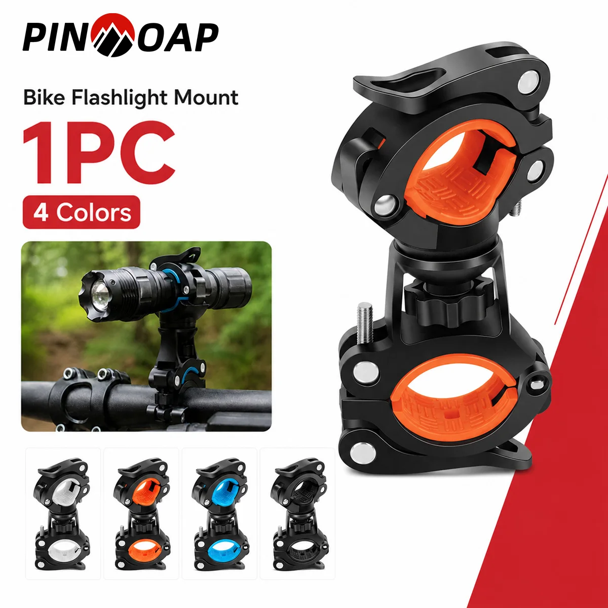 PINMOAP 1PC Universal 360 Rotatable Bike Torch Clamp Anti Shake Bicycle Handlebar Flashlight Holder Fit MTB Scooter Road Bike