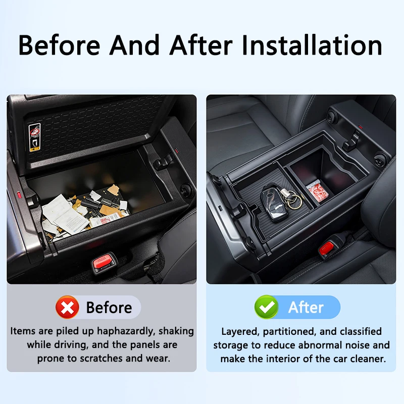 

QHCP Car Armrest Storage Box Dual Layer Push-pull Central Armrest Storage Box Organizer ABS Storage Box Fit For Toyota RAV4 2026