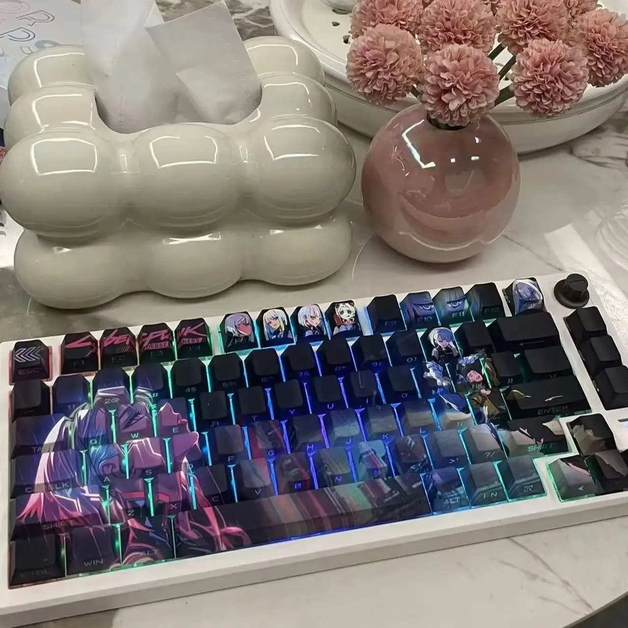 130 Keys Lucy Theme Custom Keycaps Cherry Profile PBT Side Print Translucent for Mechanical Keyboard Customizable Gift